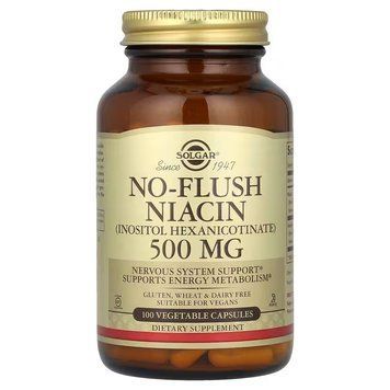 Ниацин, No-Flush Niacin, Solgar, не вызывающий покраснения, 500 мг, 100 капсул SOL-01911 фото