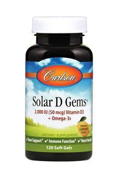 Риб'ячий жир з вітаміном D3, Solar D Gems, Carlson, зі смаком лимона, 2000 МО, 120 гелевих капсул CAR-01471 фото