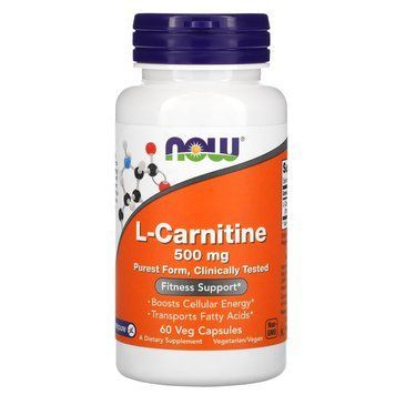 L-карнитин, L-Carnitine, NOW Foods, 500 мг, 60 вегетарианских капсул NOW-00072 фото