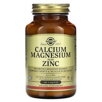 Кальций, магний, цинк, Calcium Magnesium Plus Zinc, Solgar, 100 таблеток SOL-00520 фото