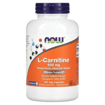 L-карнитин, L-Carnitine, Now Foods, 500 мг, 180 вегетарианских капсул NOW-00073 фото