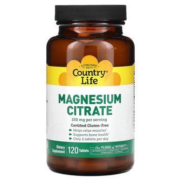 Магний цитрат, Magnesium Citrate, Country Life, 250 мг, 120 таблеток CLF-02687 фото