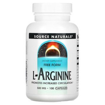 Аргинин, L-Arginine, Source Naturals, свободная форма, 500 мг, 100 капсул. SNS-01687 фото