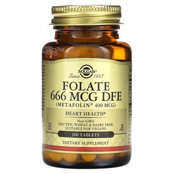 Фолат, Folate, Solgar, фолиевая кислота в форме метилфолата, 666 мкг ДФЭ, 100 таблеток SOL-01941 фото