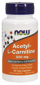 Ацетил Л карнитин, Acetyl-L-Carnitine, Now Foods, 500 мг, 50 вегетарианских капсул NOW-00075 фото