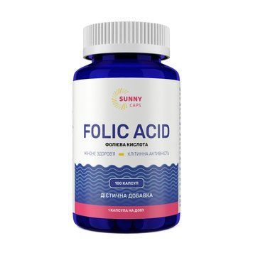 Фолиевая кислота, Folic Acid Powerful, Sunny Caps, 400 мкг, 100 капсул SUN-530777 фото