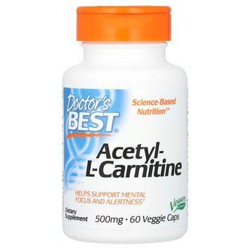 Ацетил-L-карнитин, Acetyl-L-Carnitine, Doctor's Best, 1000 мг, 60 веганских капсул (500 мг в капсуле) DRB-00105 фото