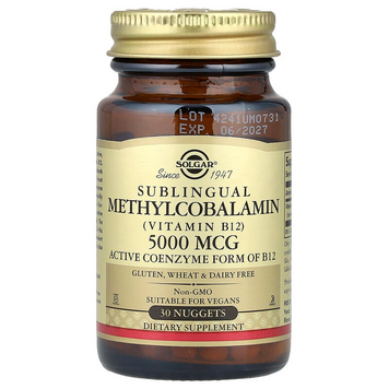 Витамин В12 (метилкобаламин), Methylcobalamin Vitamin B12, Solgar, сублингвальный, 5000 мкг, 30 таблеток SOL-01958 фото
