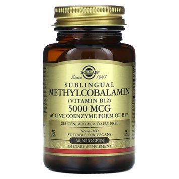 Витамин В12 (метилкобаламин), Methylcobalamin (Vitamin B12), Solgar, сублингвальный, 5000 мкг, 60 таблеток SOL-01959 фото