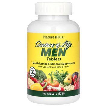 Мультивітаміни та мінералі для чоловіків, Source of Life Men, Nature's Plus, Source of Life Men, з концентрованими цільними продуктами, без заліза, 120 таблеток NAP-30930 фото