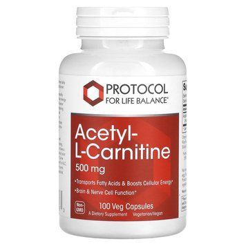Ацетил-L-карнитин, Acetyl-L-Carnitine, Protocol for Life Balance, 500 мг, 100 веганских капсул PRT-10076 фото