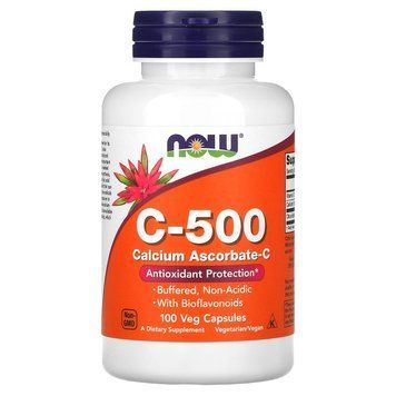 Витамин С и аскорбат кальция, Vitamin C-500 Calcium Ascorbate-C, NOW Foods, 100 вегетарианских капсул NOW-00676 фото