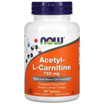 Ацетил карнітин, Acetyl-L Carnitine, Now Foods, 750 мг, 90 таблеток NOW-00081 фото
