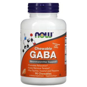 ГАМК, Гамма-аміномасляна кислота, GABA, Now Foods, апельсиновий смак, 90 жувальних таблеток NOW-00082 фото