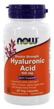 Гиалуроновая кислота, Hyaluronic Acid, Now Foods, двойная сила, 100 мг, 60 вегетарианских капсул NOW-03155 фото