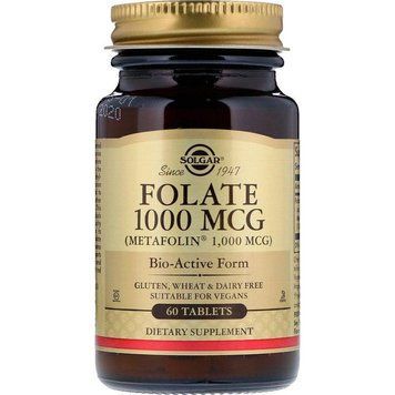 Фолат, метилфолат, Folate, Solgar, 1000 мкг, 60 таблеток SOL-53595 фото