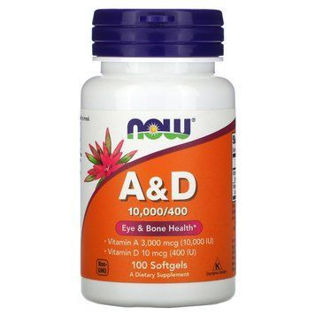 Вітаміни А та D, Vitamins A&D, Now Foods, 100 гелевих капсул NOW-00350 фото