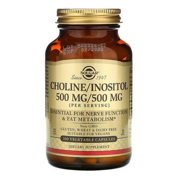Холін та Інозитол, Choline/Inositol, Solgar 100 вегетаріанських капсул SOL-00850 фото