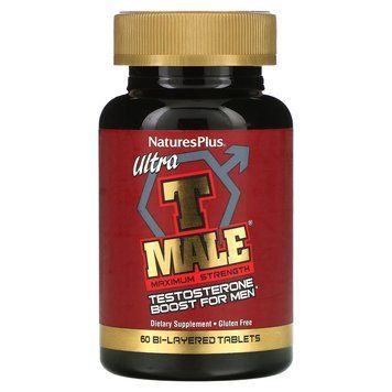 Підвищення тестостерону для чоловіків. Ultra T-Male, Testosterone Boost for Men, Nature's Plus, максимальна сила, 60 двошарових таблеток NAP-48716 фото