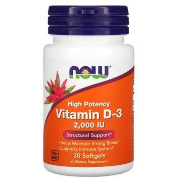 Вітамін D-3, Vitamin D-3, Now Foods, високоефективний, 50 мкг (2000 МО), 30 гелевих капсул NOW-00355 фото