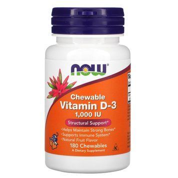 Вітамін D-3, Vitamin D-3, Now Foods, смак фруктів, 1000 МО, 180 жувальних таблеток NOW-00357 фото