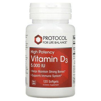 Вітамін D3, Vitamin D3, Protocol for Life Balance, 5000 МО, 120 гелевих капсул PRT-10372 фото