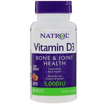 Вітамін D3, Vitamin D3, Natrol, смак полуниці, 5000 МО, 90 таблеток NTL-05891 фото