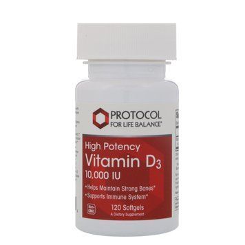 Вітамін D3, Vitamin D3, Protocol for Life Balance, висока ефективність, 10 000 МО, 120 гелевих капсул PRT-10376 фото