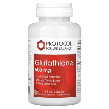 Глутатион, Glutathione, Protocol for Life Balance, 500 мг, 60 веганских капсул PRT-10104 фото