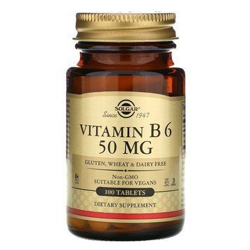 Витамин В6, Vitamin B6, Solgar, 50 мг, 100 таблеток SOL-03100 фото