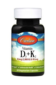Вітамін D3 і К2, Vitamin D3 + K2, Carlson, 60 вегетаріанських капсул CAR-10610 фото