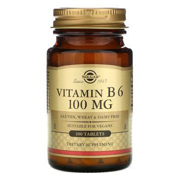Витамин В6, Vitamin B6, Solgar, 100 мг, 100 таблеток SOL-03120 фото