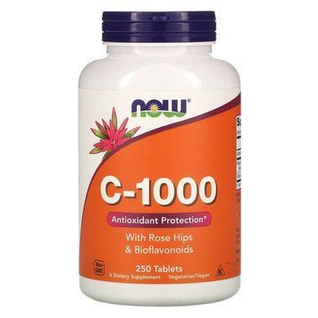 Витамин С-1000, C-1000, Now Foods, с шиповником и биофлавоноидами, 250 таблеток NOW-00687 фото