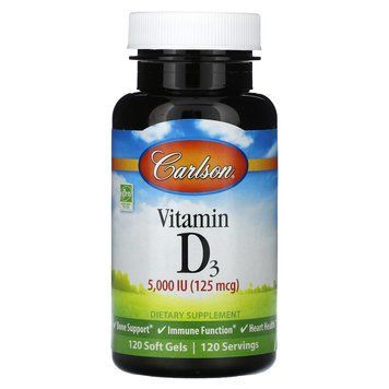 Вітамін D-3, Vitamin D3, Carlson, 125 мг (5000 МО), 120 гелевих капсул CAR-14110 фото